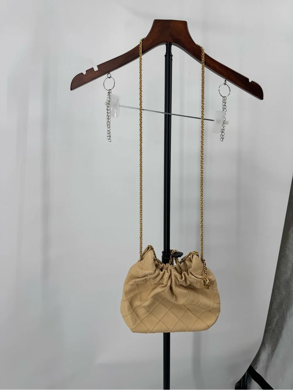 Designer-Inspired Cream Quilted Shoulder Bag with Chain Strap